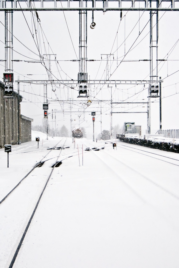 Pontresina station, the real beginning of the Bernina route, under the snow