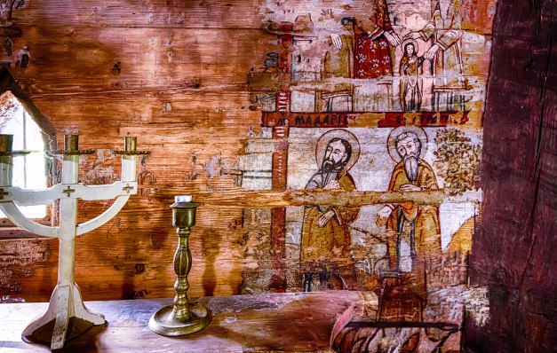 Ieud wooden church interior Maramures Romania
