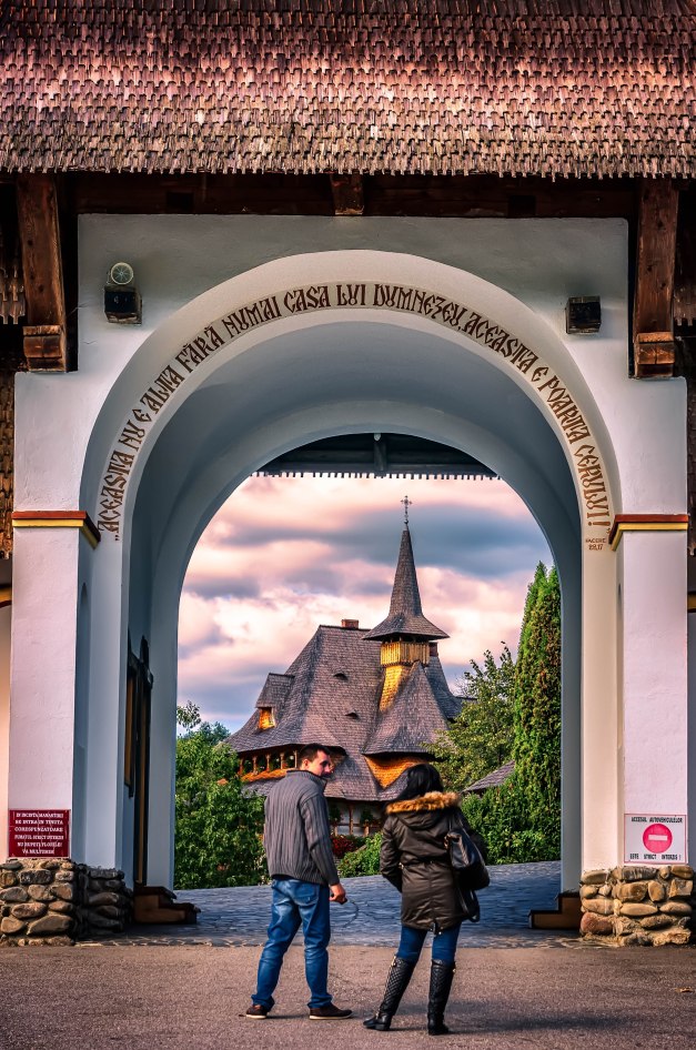 Barsana wooden church Maramures Romania Entering gate