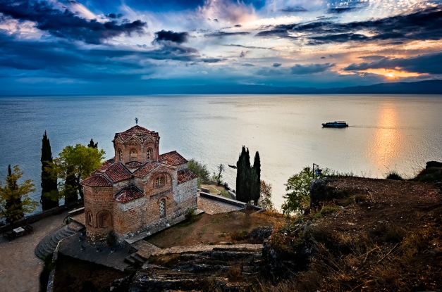 Church of St. John the Theologian at Kaneo, Ohrid at sunset